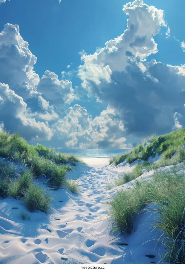 Beautiful Beach Path Under Cloudy Sky