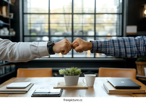 Business Colleagues Making a Fist Bump in Office
