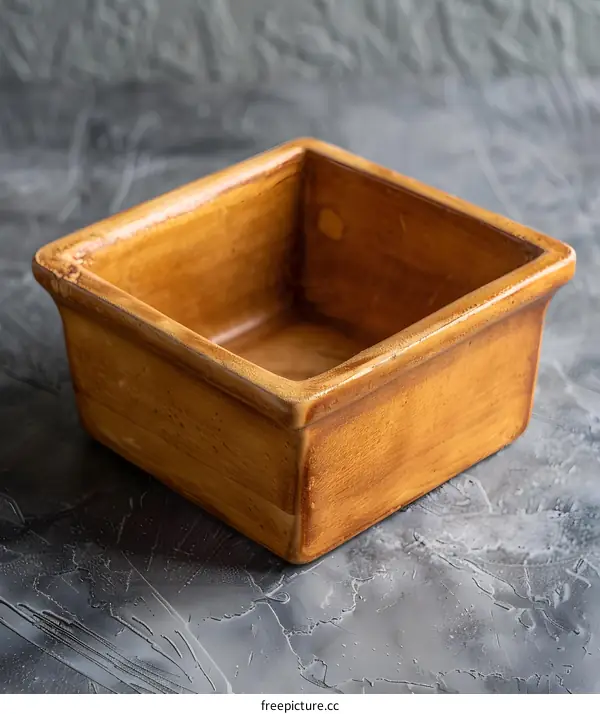 Square Brown Ceramic Dish on Grey Background