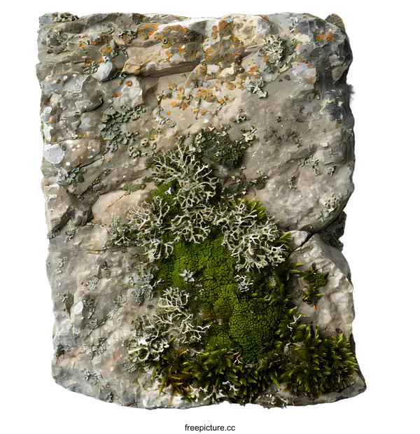 [Transparent Background PNG]Closeup of Moss and Lichen on Rock