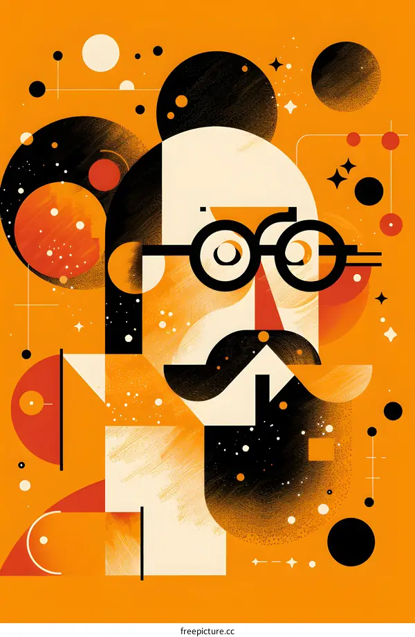 Abstract Geometric Portrait of a Man with Glasses and Mustache