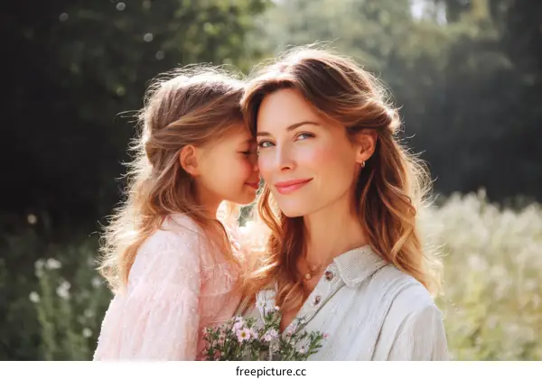 Mother and Daughter Affectionate Embrace in Nature