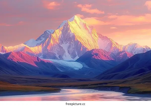 Majestic mountain landscape with river in foreground