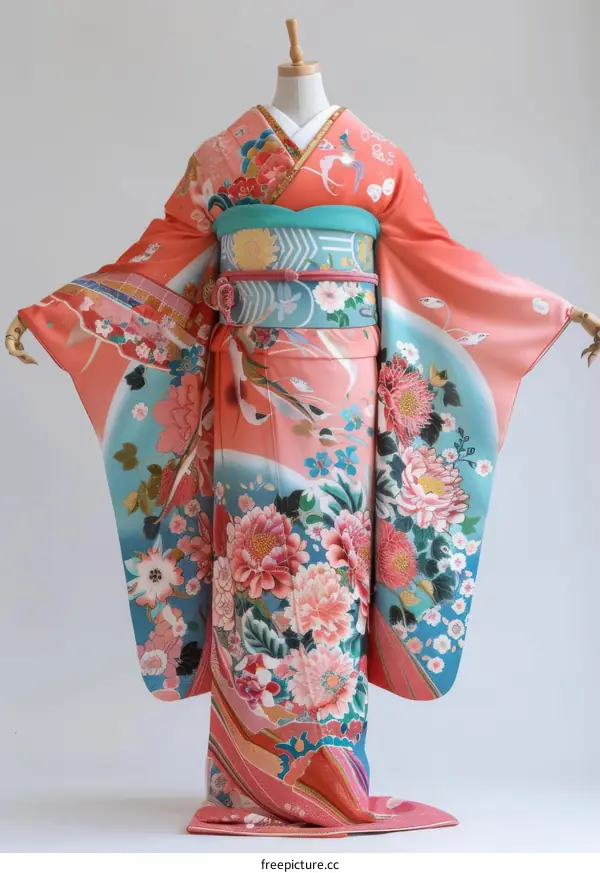A woman wearing a kimono with a floral pattern