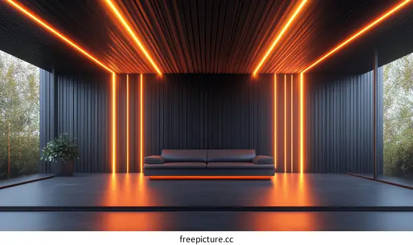 Modern Minimalist Living Room Design with Orange Accent Lighting