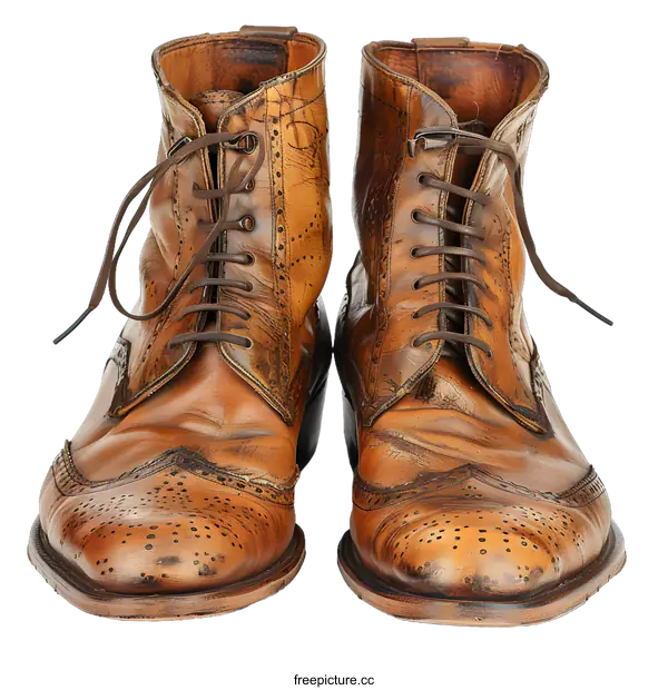 [Transparent Background PNG]Worn brown leather boots
