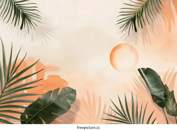 Tropical Leaf Illustration with Minimalist Background