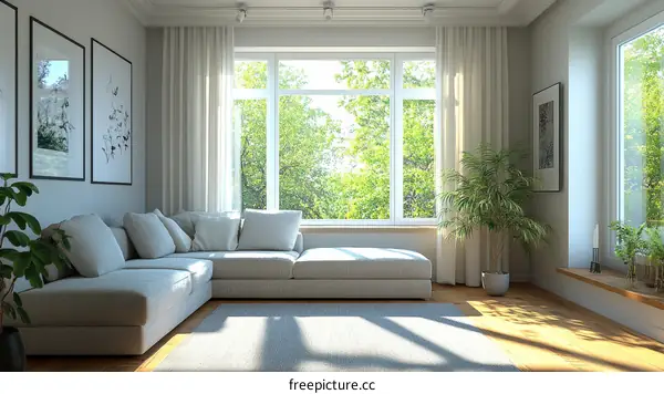 Modern Living Room with Large Windows