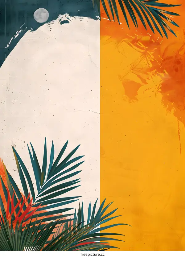 Tropical Leaf Abstract Background With Moon