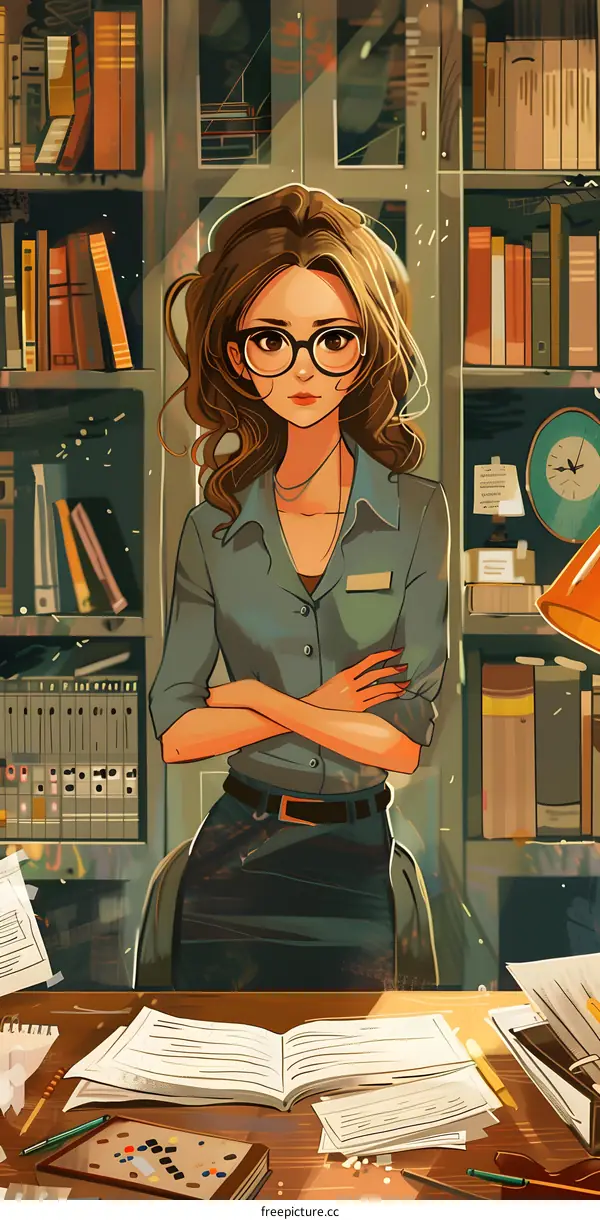 portrait of a beautiful young woman standing in a library