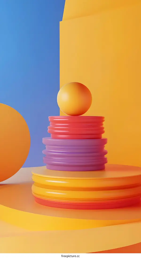 Abstract 3D Rendering Yellow Orange Purple Geometric Shapes Background Minimalist Modern