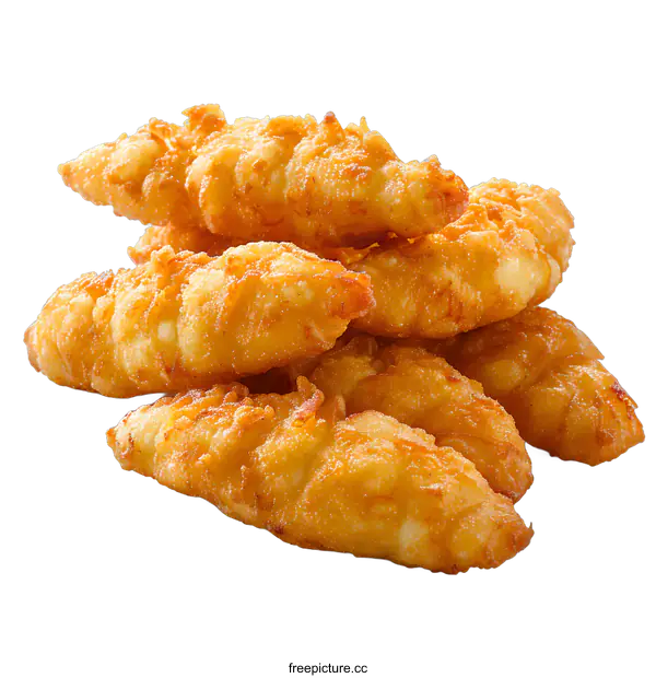 [Transparent Background PNG]Pile of crispy fried chicken tenders on white
