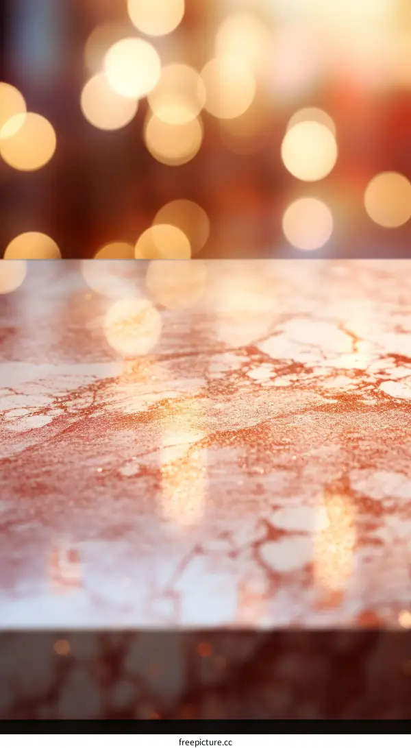 Elegant pink marble table with blurred lights background