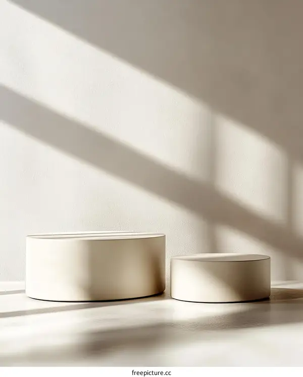 Empty Beige Cylindrical Podiums in Sunlight