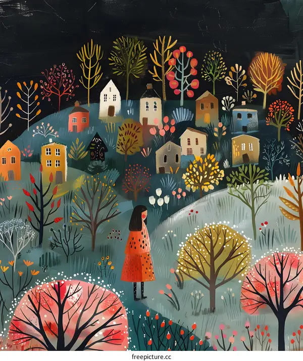 girl in red dress in the forest