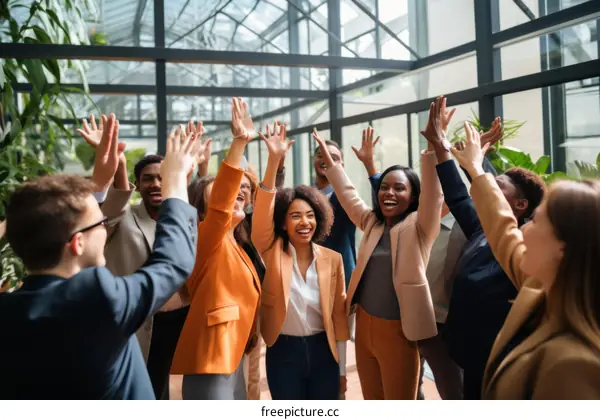 A group of business professionals celebrating their success
