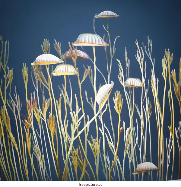 Illustration of a Group of Stalked Jellyfish Underwater