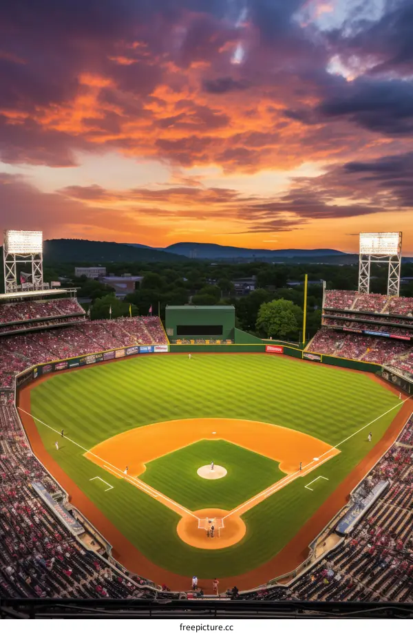 Aerial View of Baseball Stadium at Night