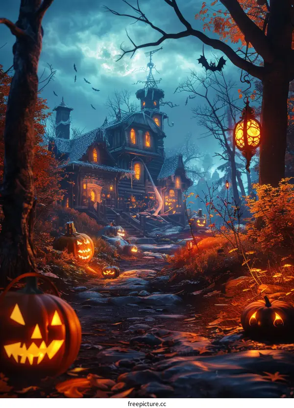 Halloween Pumpkin House in Forest