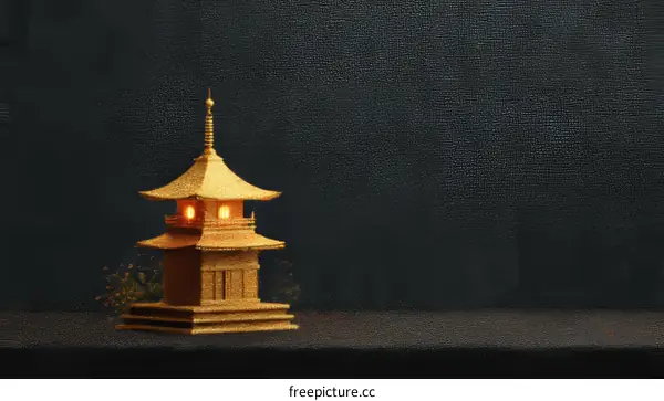 Golden Japanese Pagoda on Dark Background