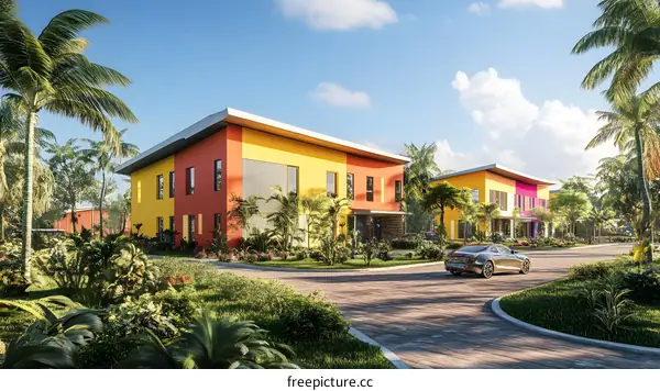 Colorful Modern Tropical Homes with Palm Trees
