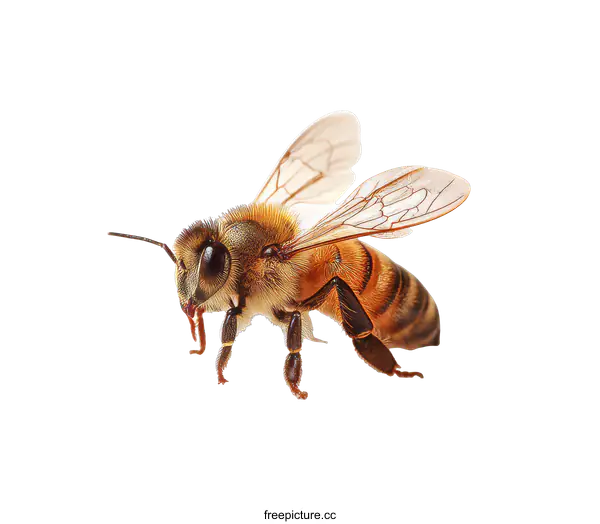 [Transparent Background PNG]Close-up of a Honeybee on White Background