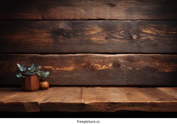 Rustic Wooden Tabletop with Planters