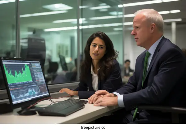 business people discussing ideas in front of a computer