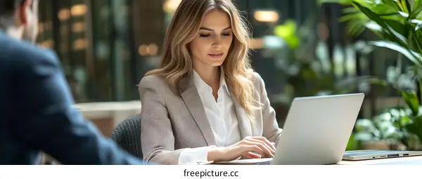 Businesswoman working on laptop in office