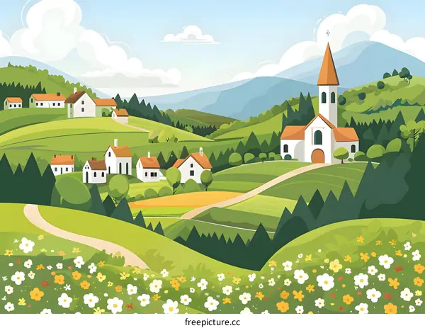 Summertime Landscape with Church and Village