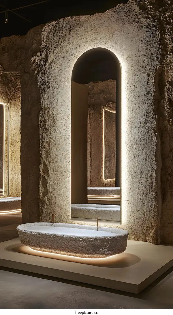 Modern Bathroom Interior Design With Stone Bathtub