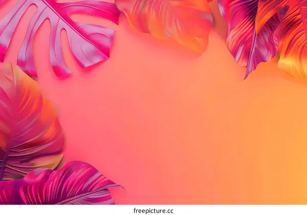 Tropical Leaves Pattern Background  Pink Orange Color