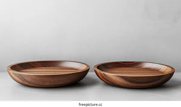 Wooden Bowls on a Light Gray Surface
