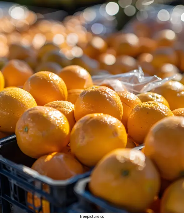 Fresh Oranges in a Crate Close Up