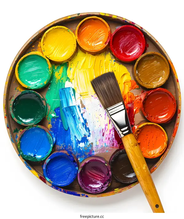 colorful palette with paintbrush