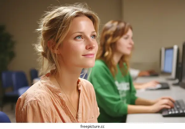 Focused Students in Computer Lab