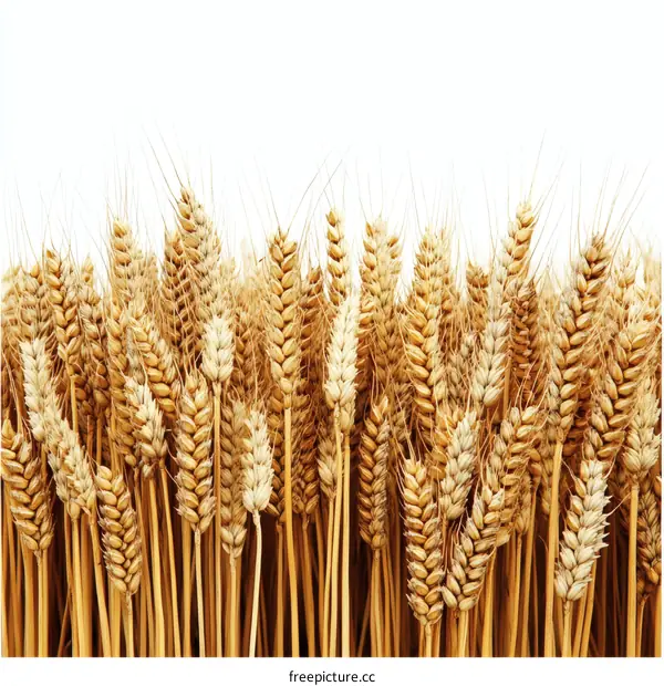 Golden Wheat Ears Against a White Background