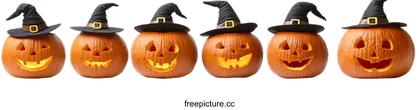 [Transparent Background PNG]Halloween Pumpkins with Witch Hats