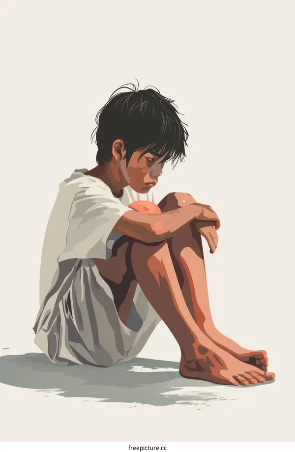 sad boy sitting on the ground