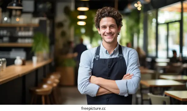 Portrait of a smiling waiter in a restaurant