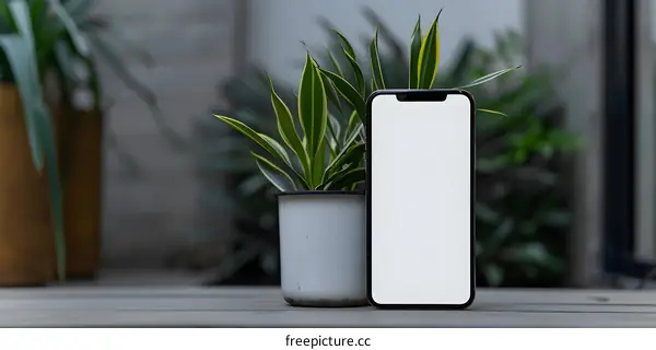 Modern Smartphone Mockup with Plant in Pot