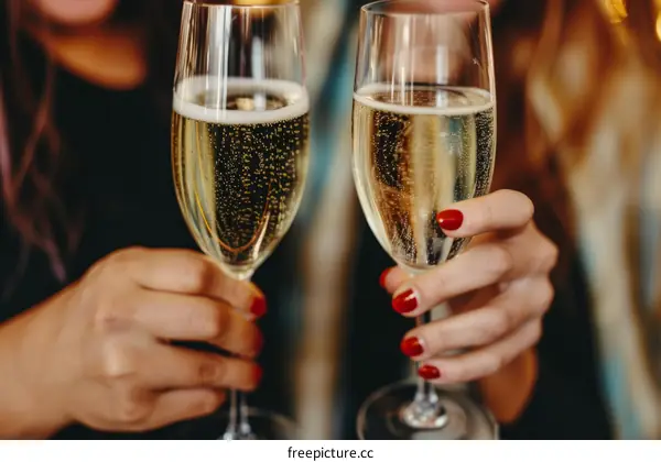Two people toasting with champagne glasses