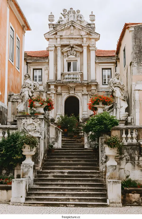 Stone Stairs Leading to a Grand Entrance of a Historic Building