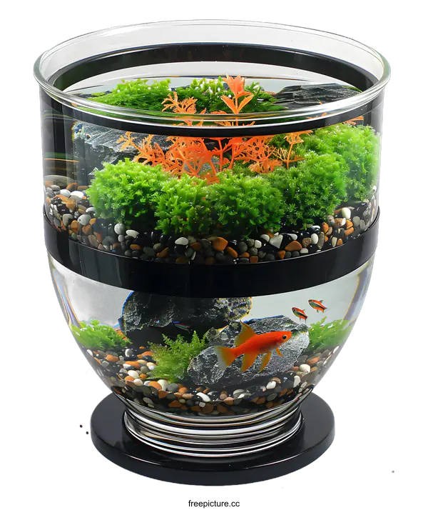 [Transparent Background PNG]Glass Fish Tank with Colorful Fish and Plants