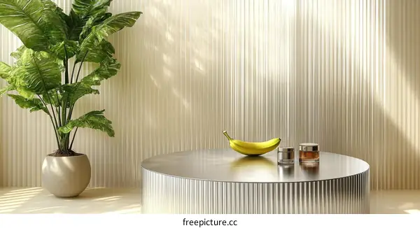 Modern Minimalist Skincare Display with Banana