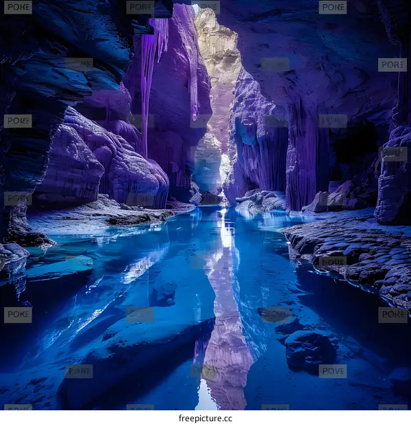Mystical Crystal Cave with Glowing Blue Water