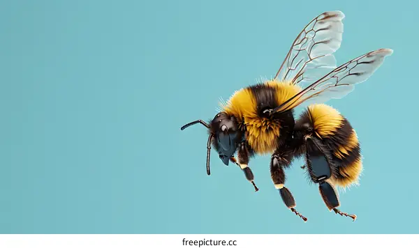 Bumblebee in Flight on Turquoise