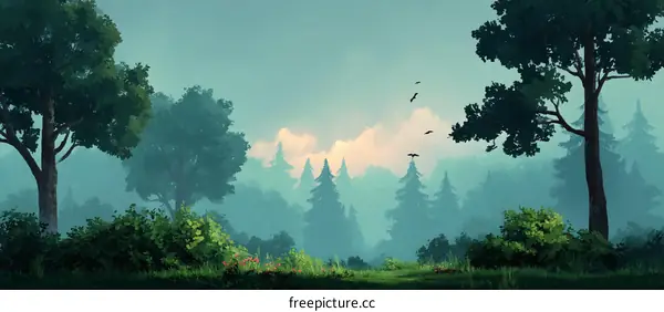 Misty Forest Landscape Illustration