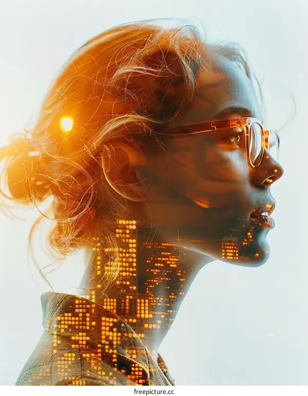 Portrait of a young professional woman with cityscape double exposure
