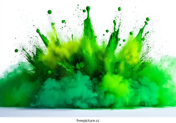 Colorful Green and Yellow Paint Explosion on White Background